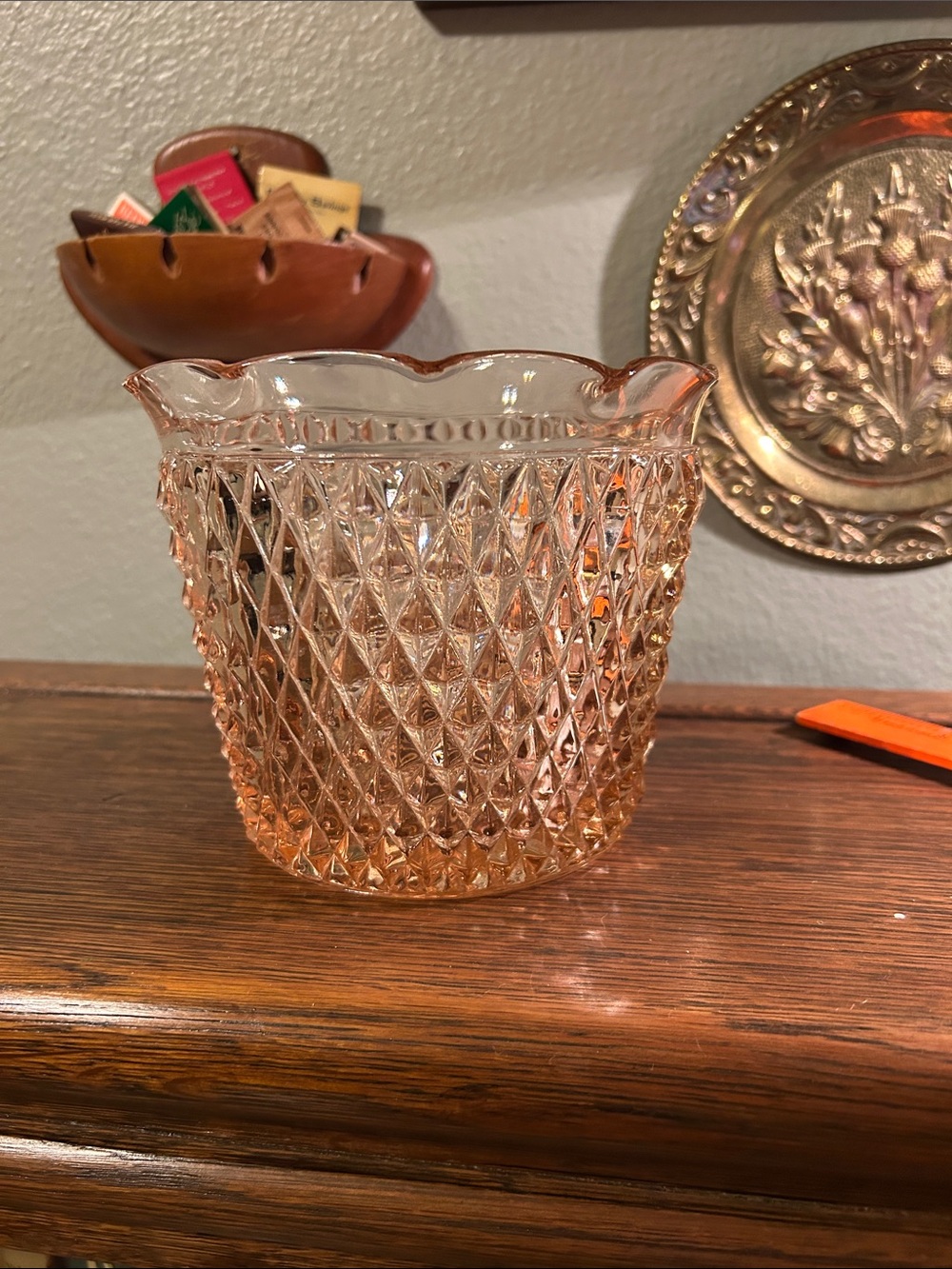 Indiana Glass Jardiniere Diamond Point Pink 5 3/8" Ice Bucket Vase